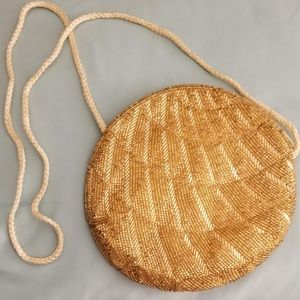 VTG Gold Beaded Round  Shoulder Bag Groovy Purse
